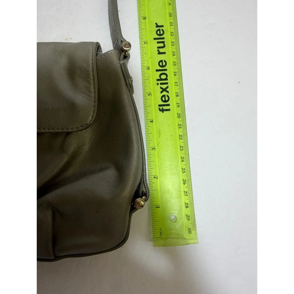 Liz Claiborne Metallic Olive Green Genuine‎ Leather Shoulder Bag Flap Handbag